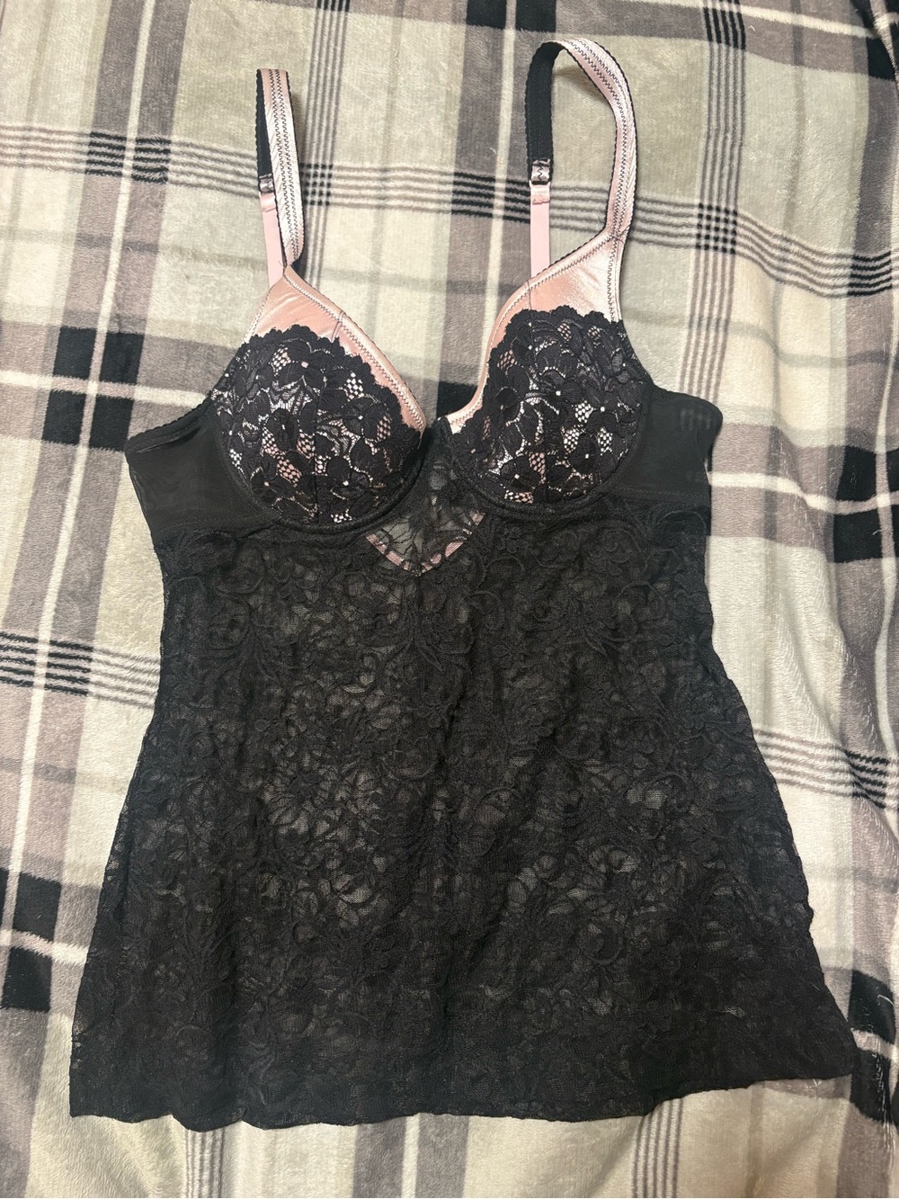 Black Lace and Blush Pink Underwire Camisole
